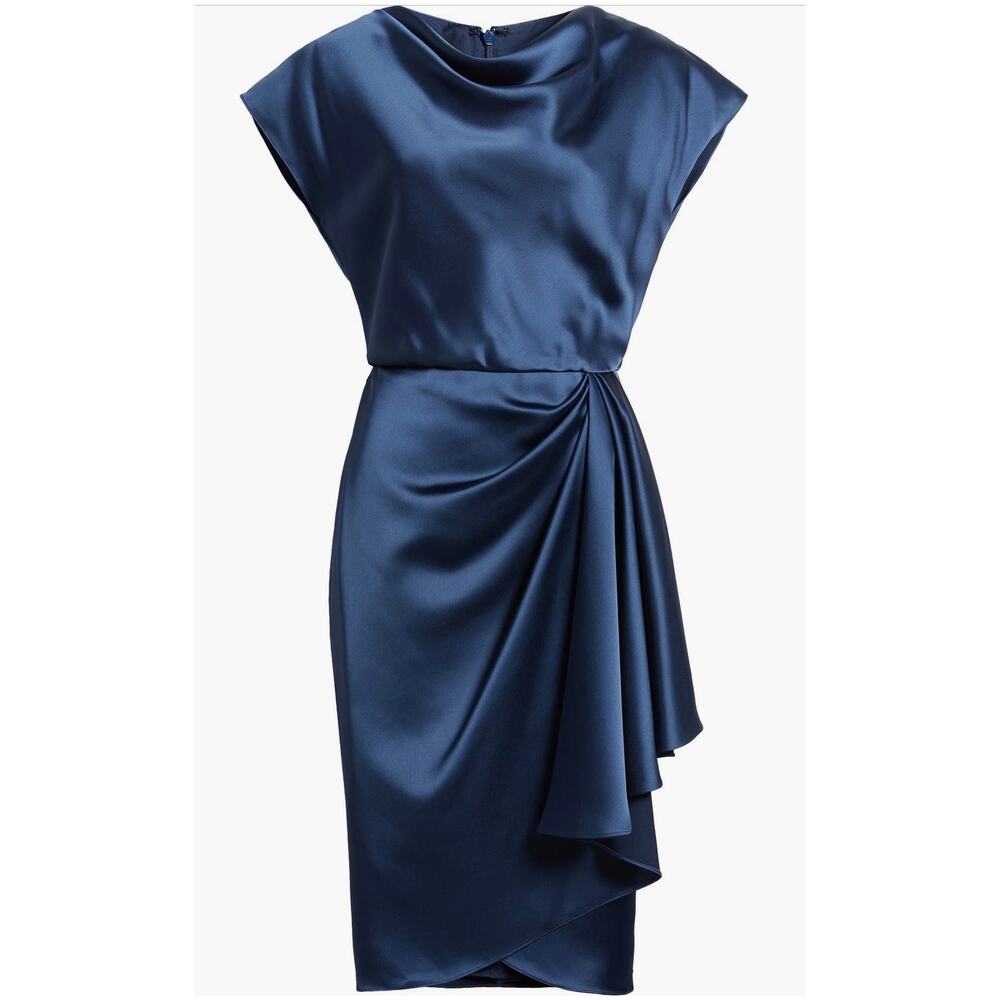 Amsale Blue Asymmetric Draped Sheath Dress - Size 0